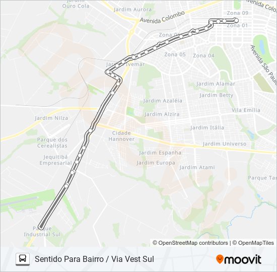 Mapa da linha 512 COCAMAR de ônibus