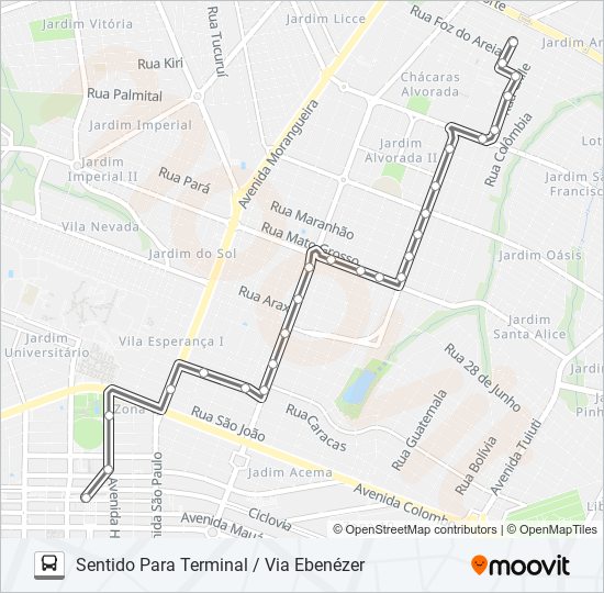 Mapa da linha 512 COCAMAR de ônibus