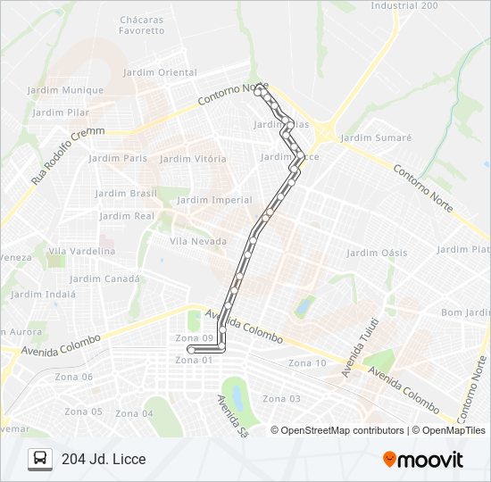 Mapa de 204 JD. LICCE de autobús