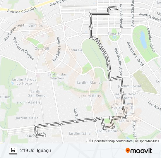 Mapa da linha 219 JD. IGUAÇU de ônibus