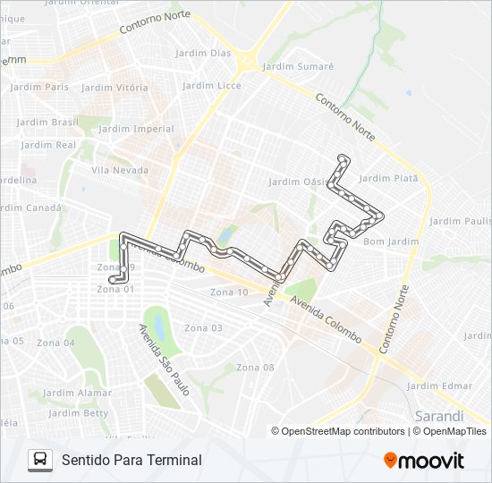 Mapa da linha 233 CJ. GUAIAPÓ de ônibus