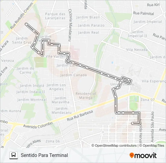 010 UNIVERSIDADE Bus Line Map