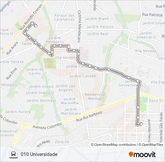 010 UNIVERSIDADE bus Line Map