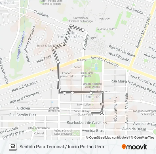 010 UNIVERSIDADE Bus Line Map
