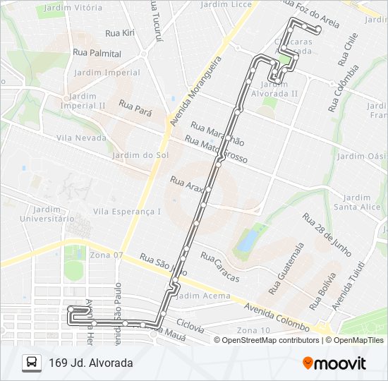 Mapa da linha 169 JD. ALVORADA de ônibus