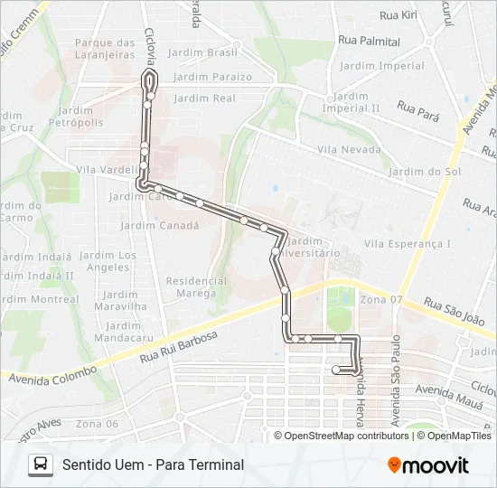 Mapa da linha UEM UNIVERSIDADE de ônibus