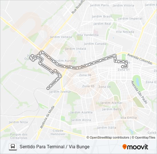 Mapa de 461 JD. OURO COLA de autobús