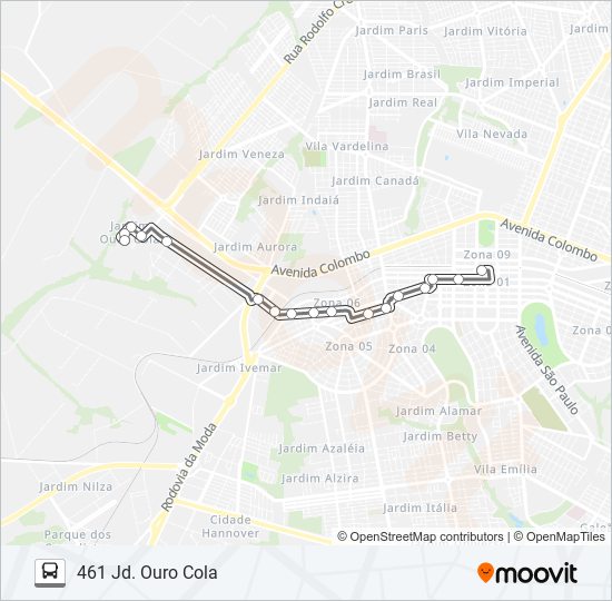 Mapa da linha 461 JD. OURO COLA de ônibus