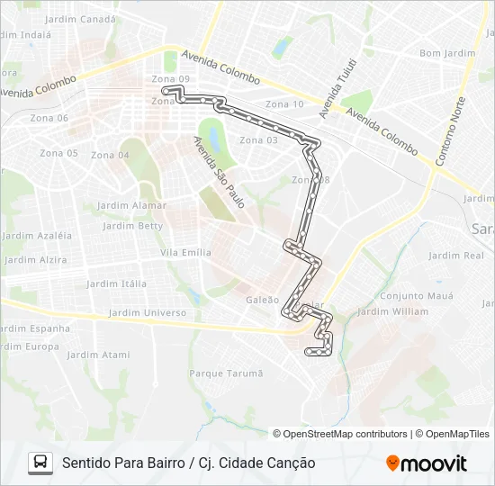 334 CJ. CIDADE CANÇÃO Bus Line Map