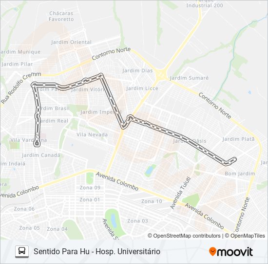 Mapa de 007 INTERBAIRROS ZONA NORTE de autobús