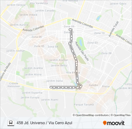 Mapa de 458 JD. UNIVERSO / VIA CERRO AZUL de autobús