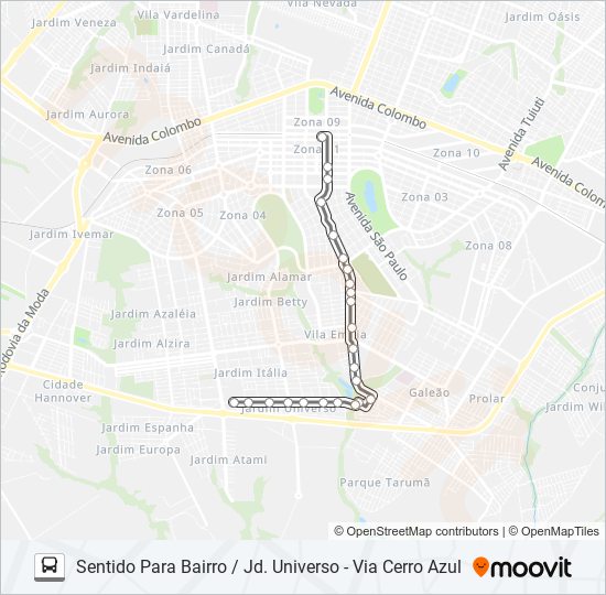 Mapa da linha 458 JD. UNIVERSO / VIA CERRO AZUL de ônibus