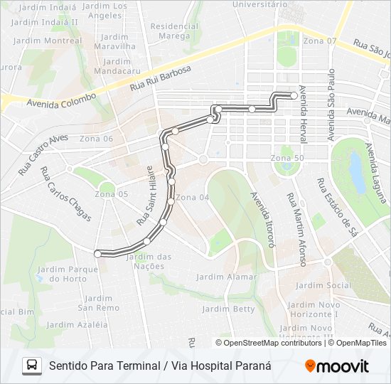 Mapa da linha 458 JD. UNIVERSO / VIA CERRO AZUL de ônibus