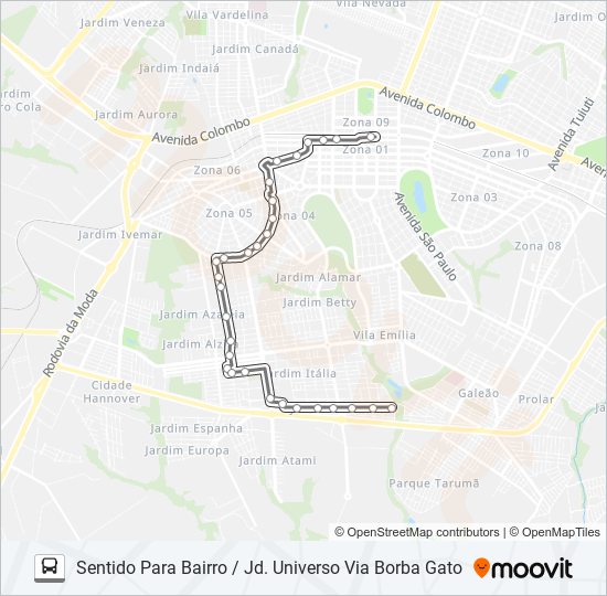 Mapa da linha 459 JD. UNIVERSO / VIA BORBA GATO de ônibus