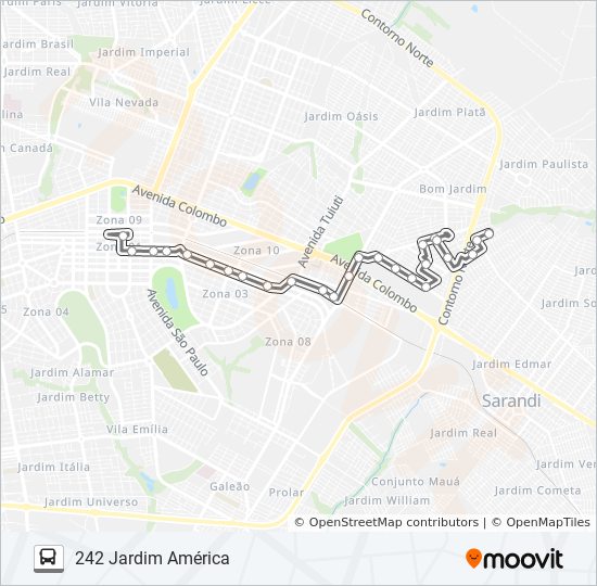 Mapa da linha 242 JARDIM AMÉRICA de ônibus