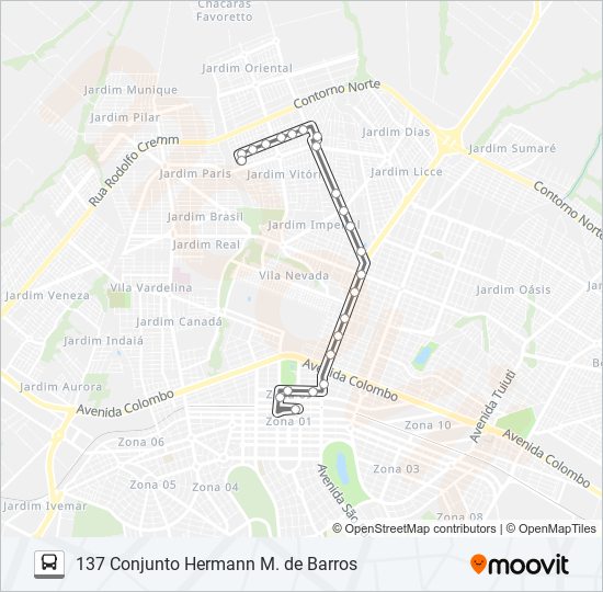 Mapa da linha 137 CONJUNTO HERMANN M. DE BARROS de ônibus