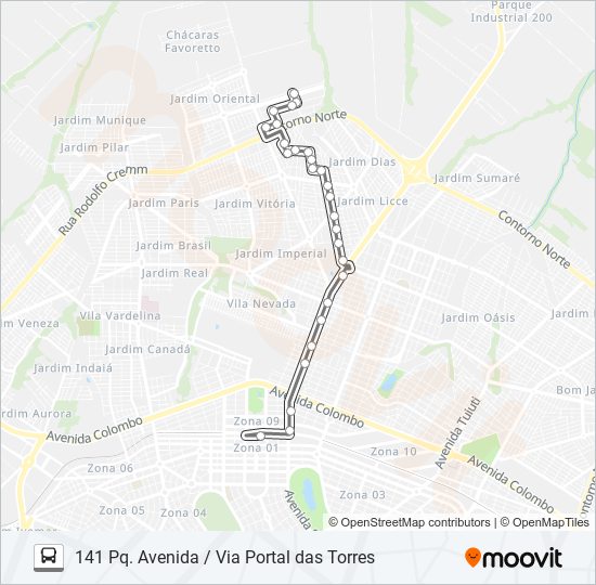 141 PQ. AVENIDA / VIA PORTAL DAS TORRES bus Line Map