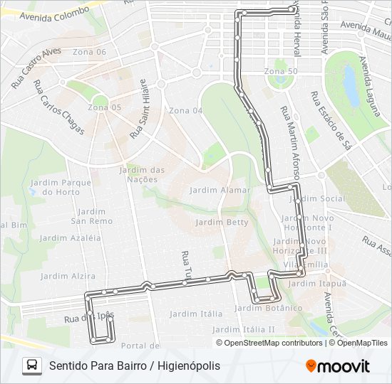 Mapa da linha 222 PÇA. SÃO VICENTE / HIGIENÓPOLIS de ônibus