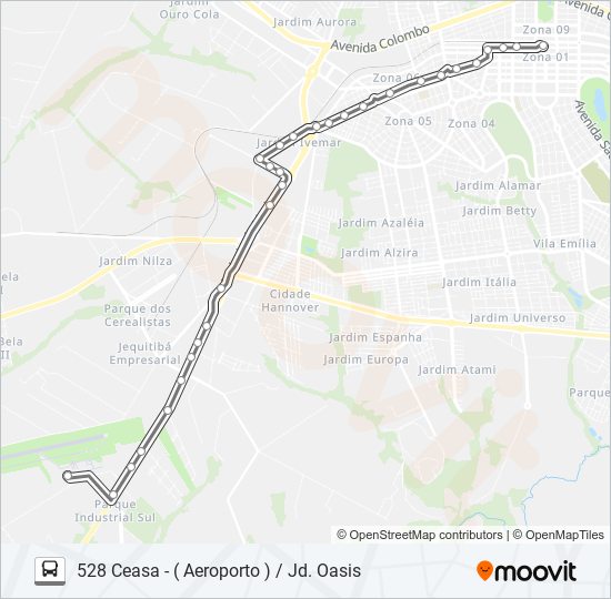 Mapa da linha 528 CEASA - ( AEROPORTO ) /  JD. OASIS de ônibus