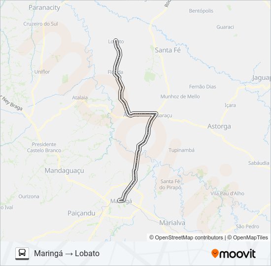 Mapa da linha 1454-500 MARINGÁ / LOBATO de ônibus