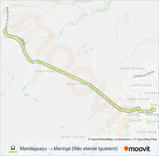 Mapa da linha 1250-400 MARINGÁ / MANDAGUAÇU de ônibus