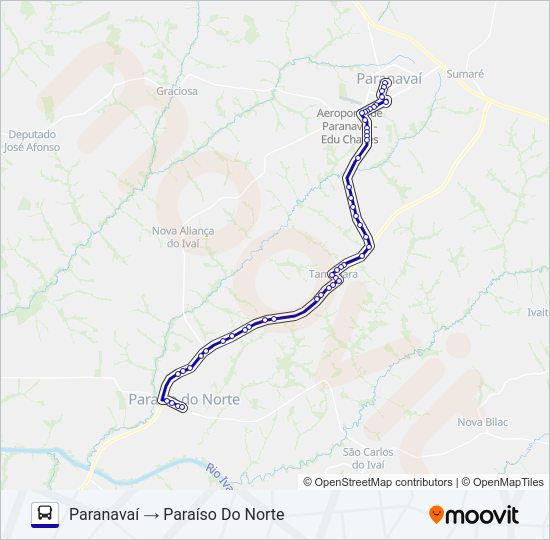 Mapa da linha 0471-410 PARANAVAÍ / PARAÍSO DO NORTE de ônibus