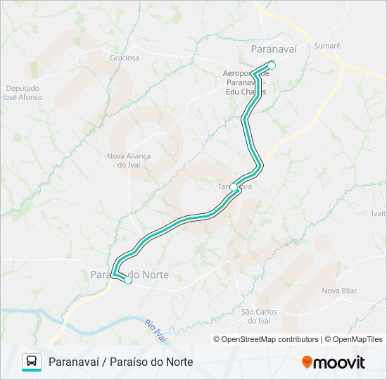 Mapa da linha 0707-500 PARANAVAÍ / PARAÍSO  DO NORTE de ônibus