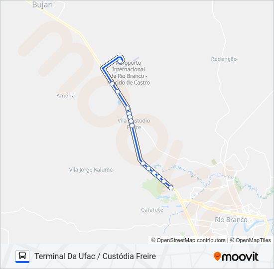 Mapa da linha 524 AEROPORTO / CUSTÓDIA FREIRE de ônibus