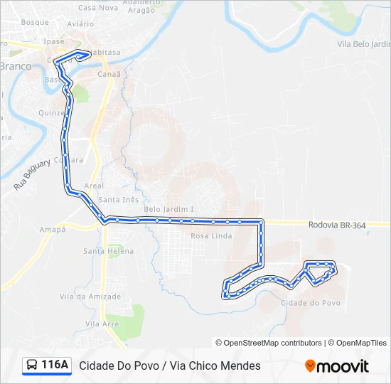 Mapa da linha 116A de ônibus