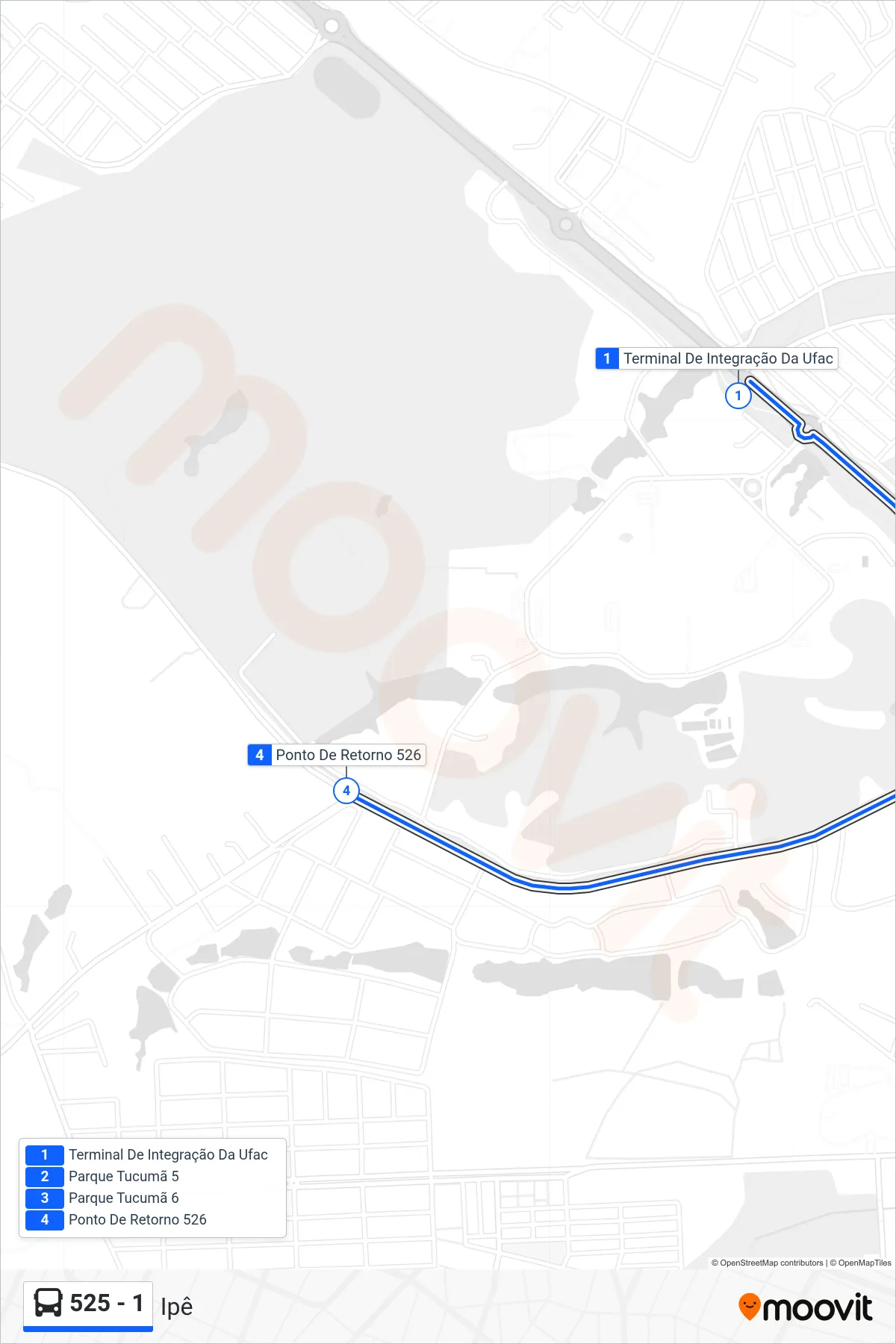 525 - 1 bus Line (Ipê) route and stops on a map
