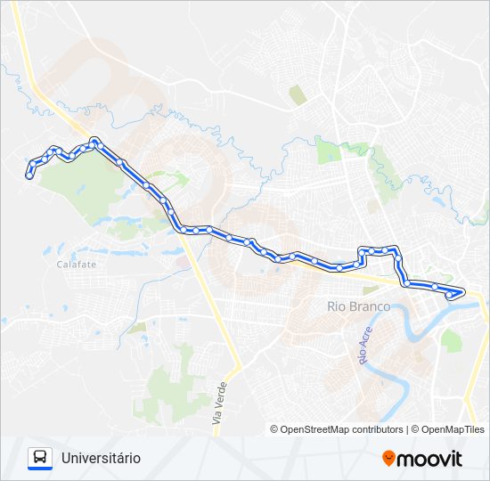 Mapa da linha 502 UNIVERSITÁRIO de ônibus