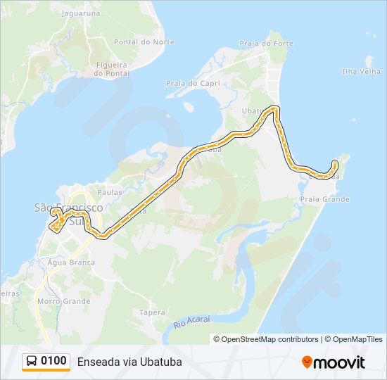 Mapa da linha 0100 de ônibus