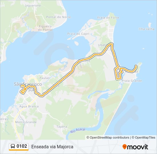 Mapa da linha 0102 de ônibus