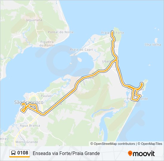 Mapa da linha 0108 de ônibus