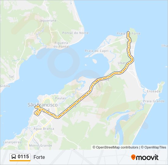 Mapa da linha 0115 de ônibus