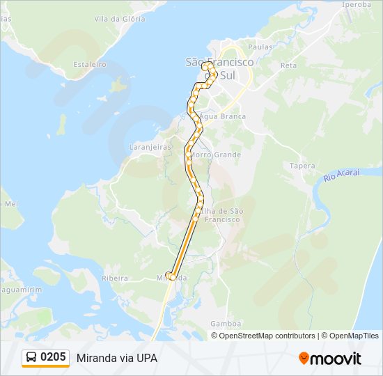 Mapa da linha 0205 de ônibus