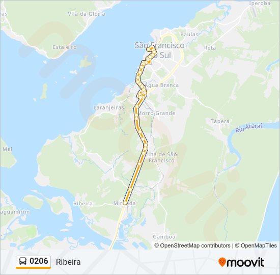 Mapa da linha 0206 de ônibus