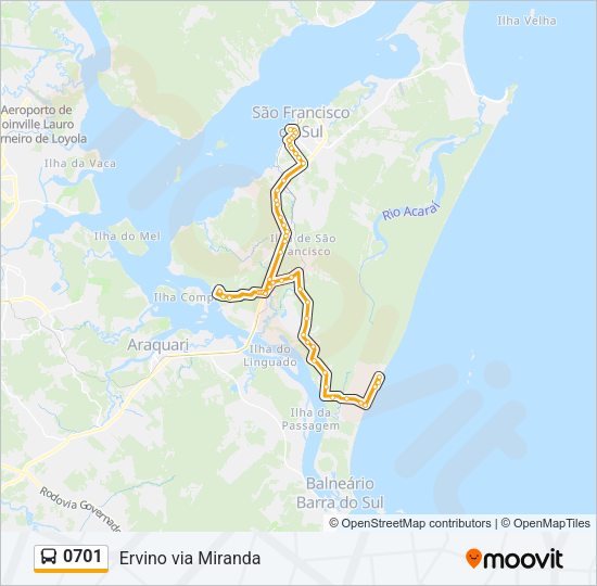 Mapa da linha 0701 de ônibus