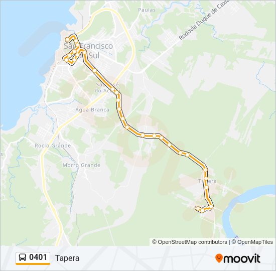 Mapa da linha 0401 de ônibus