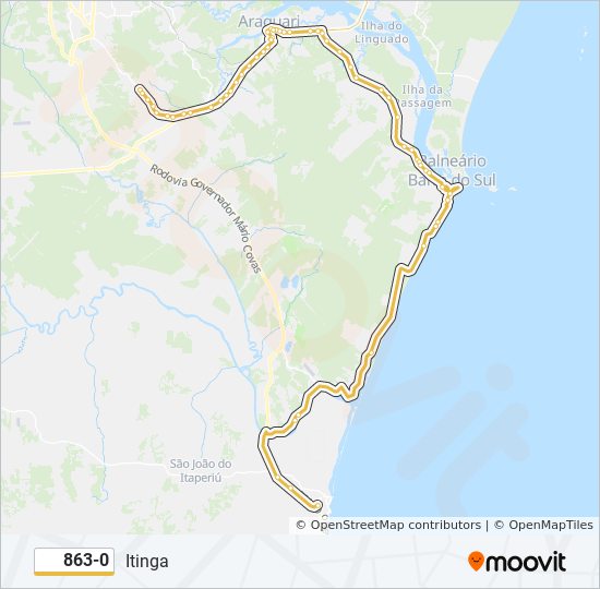 Mapa da linha 863-0 de ônibus