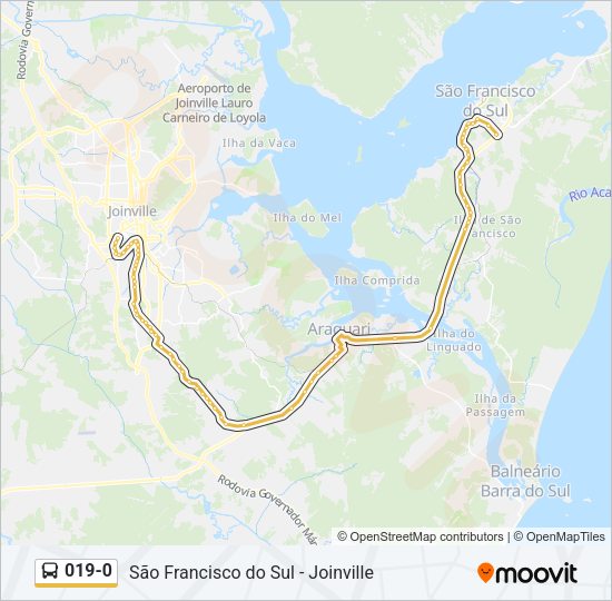 Mapa da linha 019-0 de ônibus