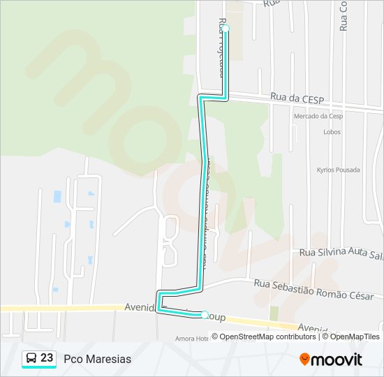 Mapa da linha 23 de ônibus
