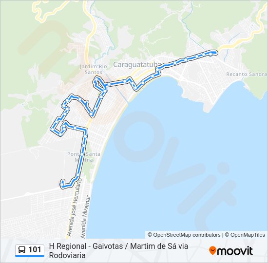 Mapa da linha 101 de ônibus