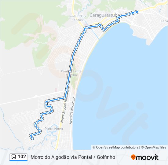 Mapa da linha 102 de ônibus