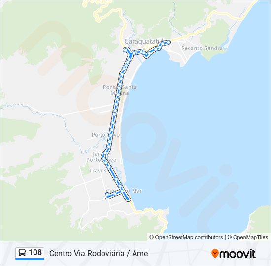 Mapa da linha 108 de ônibus