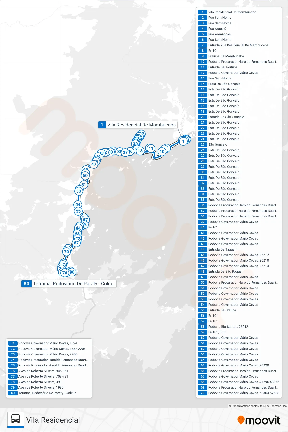 38 bus Line (Paraty (Via São Gonçalo)) route and stops on a map
