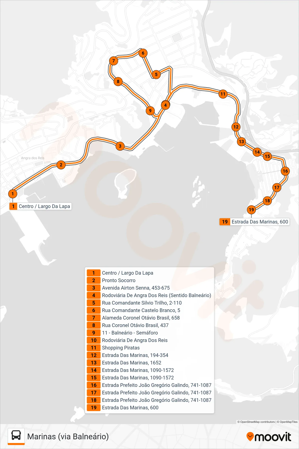 C03B bus Line (Marinas (via Balneário)) route and stops on a map