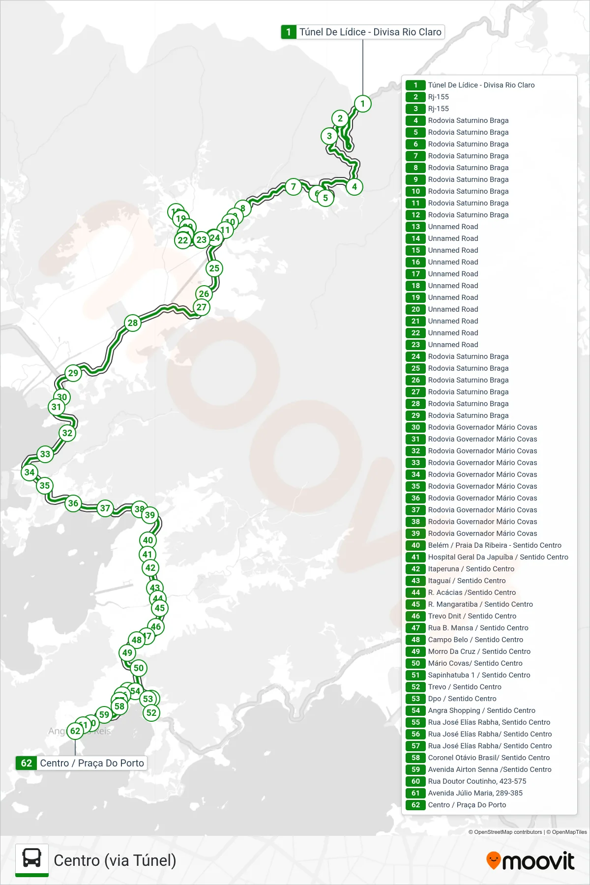 B203 bus Line (Centro (via Túnel)) route and stops on a map