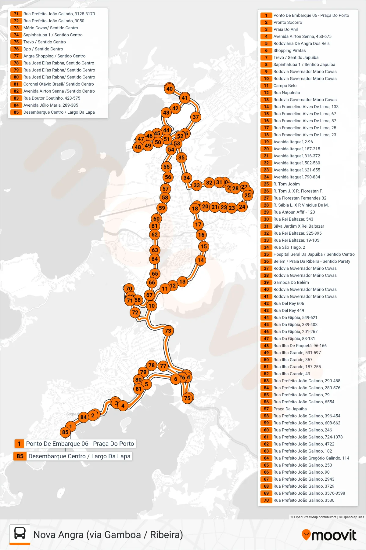 B221 bus Line (Nova Angra (via Gamboa / Ribeira)) route and stops on a map