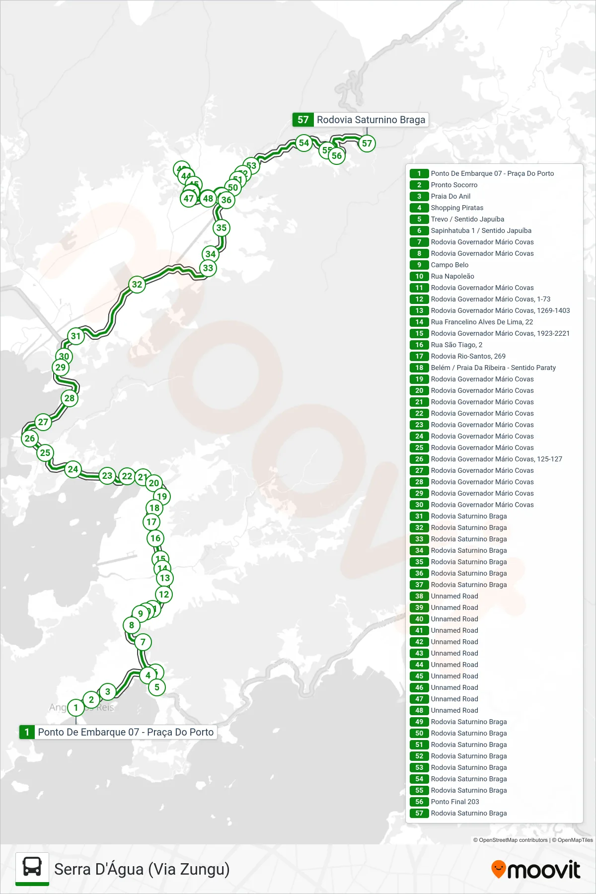 203 bus Line (Serra D'Água (Via Zungu)) route and stops on a map